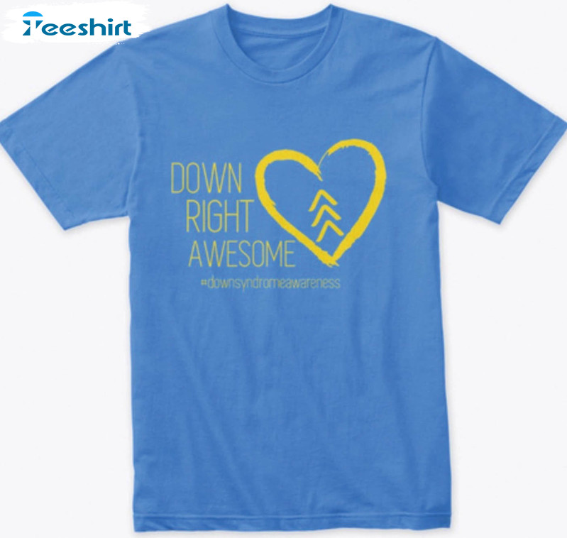 Down Right Awesome Vintage Shirt, Trendy Yellow Blue Ribbon Unisex Hoodie Crewneck