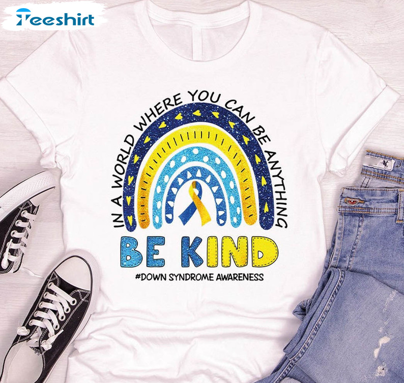 Down Syndrome Awareness Trendy Shirt, Be Kind Down Syndrome Ribbon Unisex Hoodie Long Sleeve