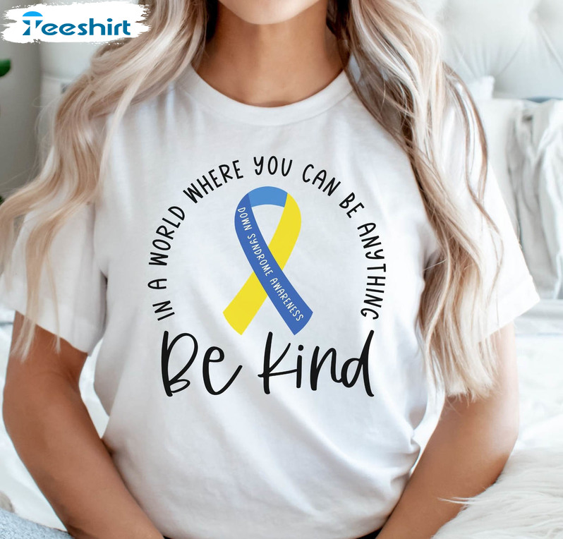 Down Syndrome Awareness Trendy Shirt, Yellow And Blue Ribbon Unisex T-shirt Crewneck