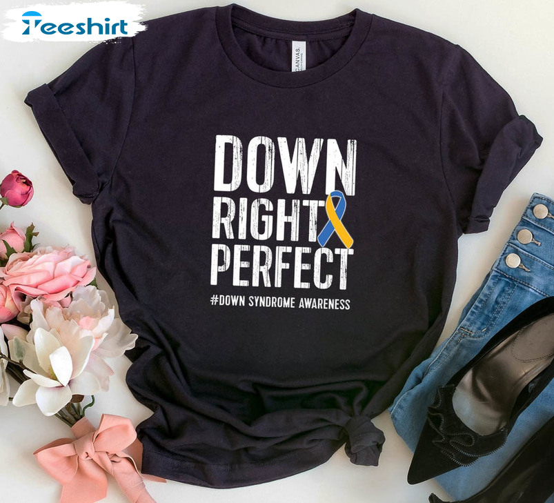 Down Right Perfect Vintage Shirt, Down Syndrome Awareness Crewneck Short Sleeve