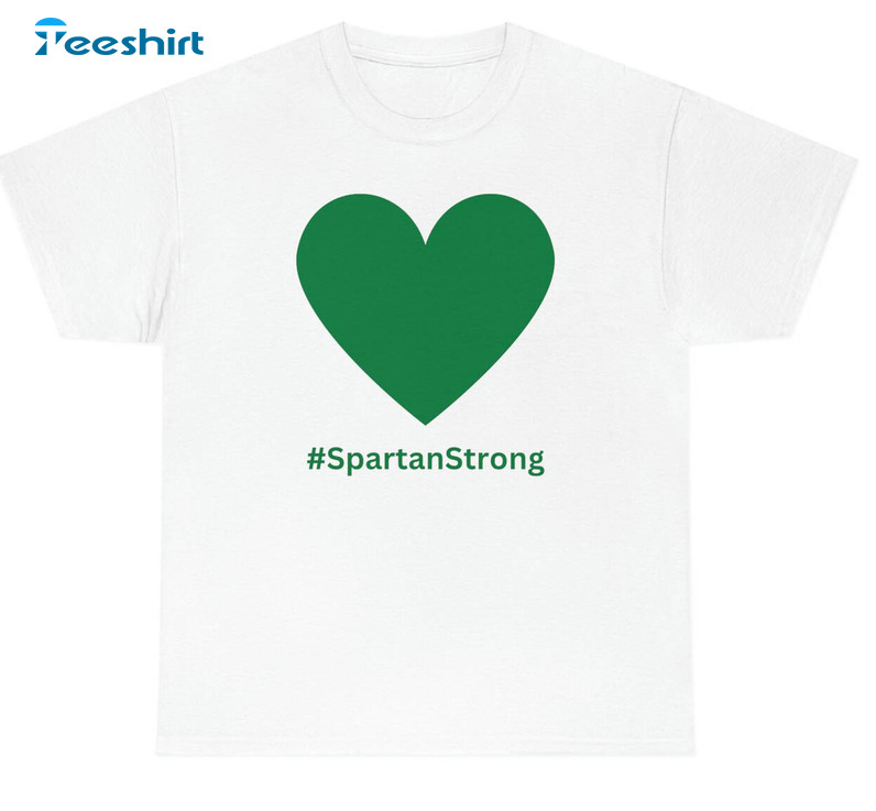 Msu Spartan Strong Trendy Shirt, Vintage Green Heart Long Sleeve Tee Tops