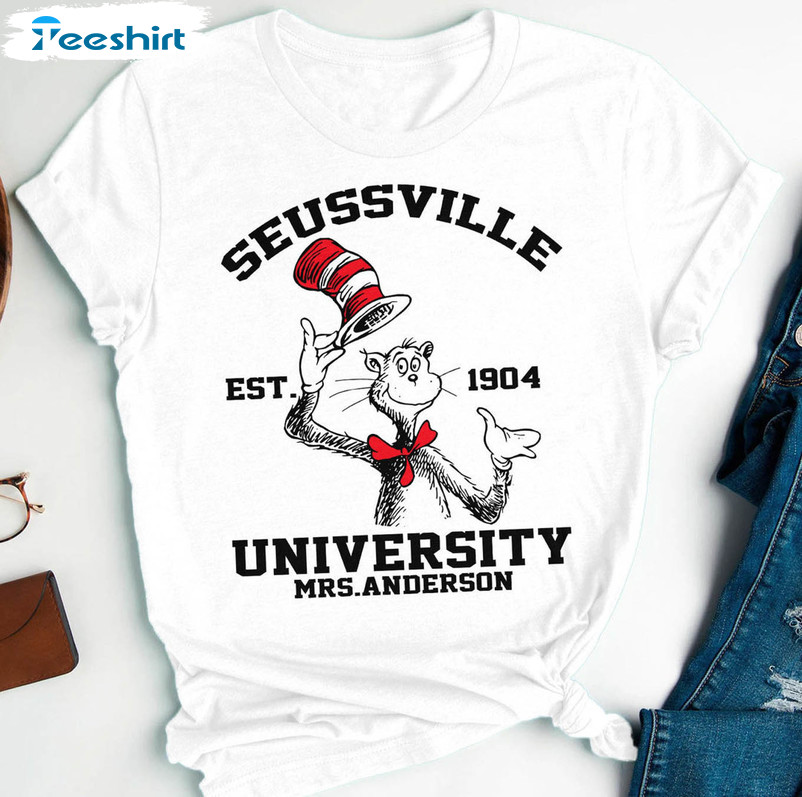 Seussville University Shirt, Cat In The Hat High School Tee Tops Unisex Hoodie