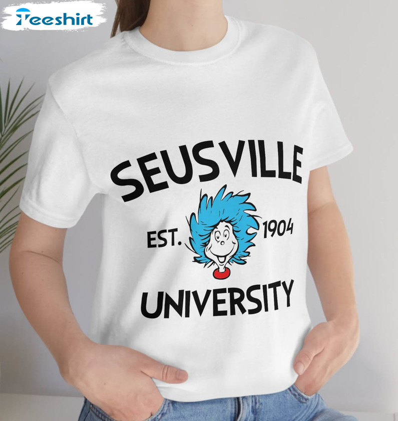 Seussville University Trendy Shirt, Funny Dr Suess Day Short Sleeve Tee Tops