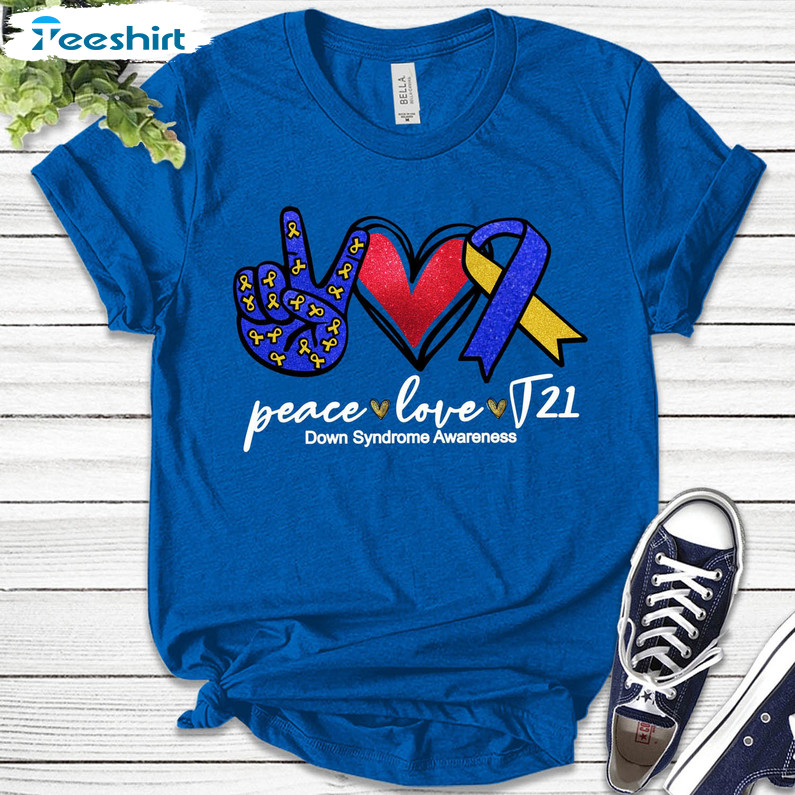 Extra Chromosome Shirt, Peace Love T21 Long Sleeve Unisex Hoodie