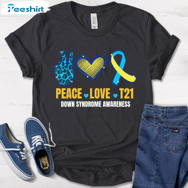 Extra Chromosome Trendy Shirt, Peace Love T21 Unisex Hoodie Long Sleeve