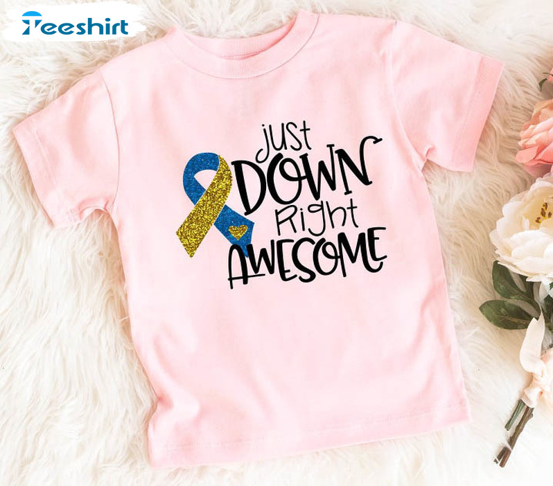 Just Down Right Awesome Shirt, Yellow Blue Ribbon Unisex Hoodie Long Sleeve