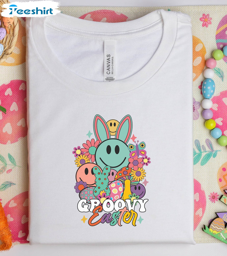 Groovy Easter Cute Shirt, Retro Happy Easter Day Tee Tops Short Sleeve