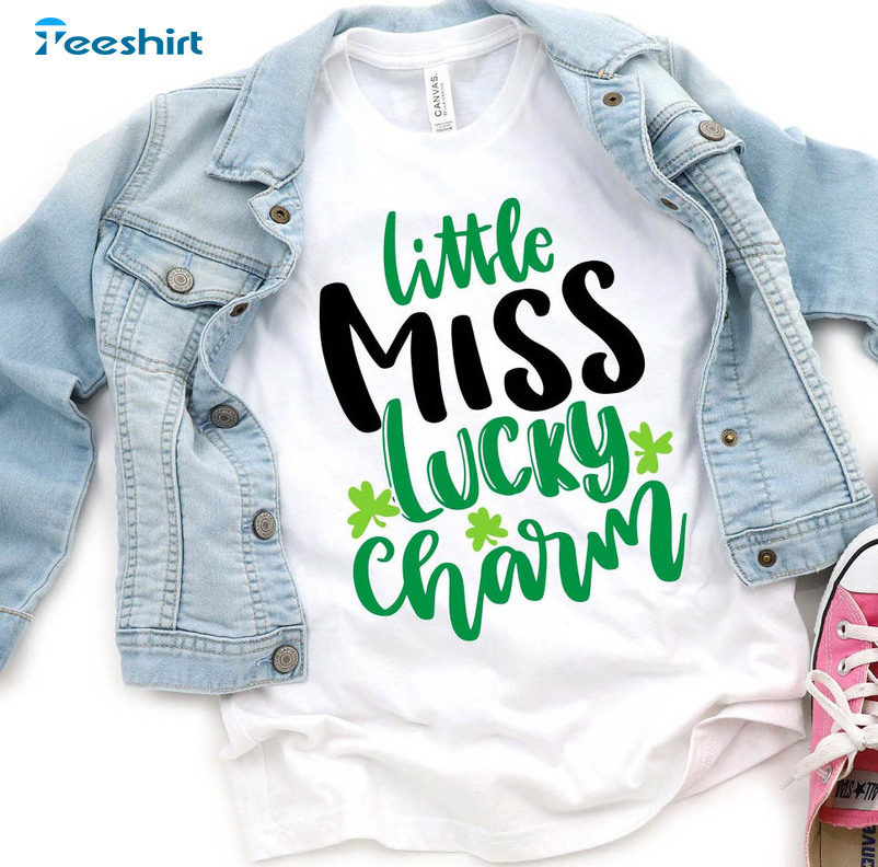 Little Miss Lucky Charm St Patricks Day Shirt, Shamrock Trendy Unisex Hoodie Long Sleeve