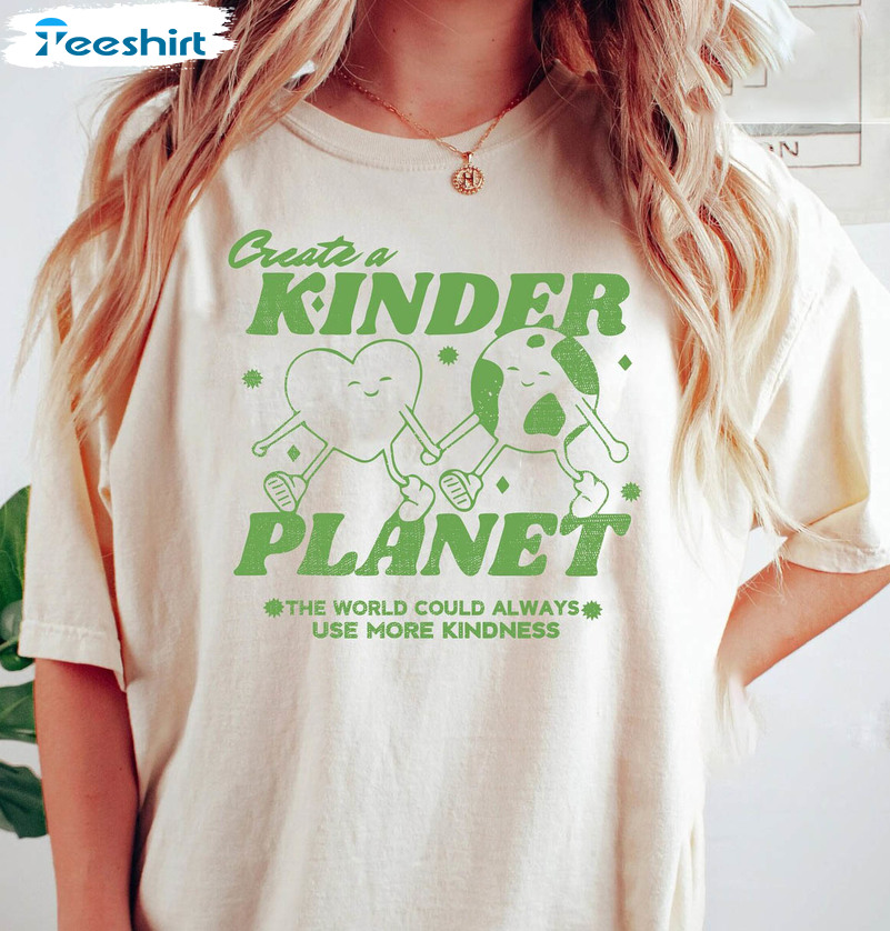 Create A Kinder Planet Be Kind Shirt, Trendy Love Heart Sweater Long Sleeve
