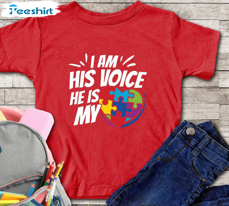 I Am His Voice He Is My Heart Vintage Shirt, Trendy Autism Awareness Unisex Hoodie Tee Tops