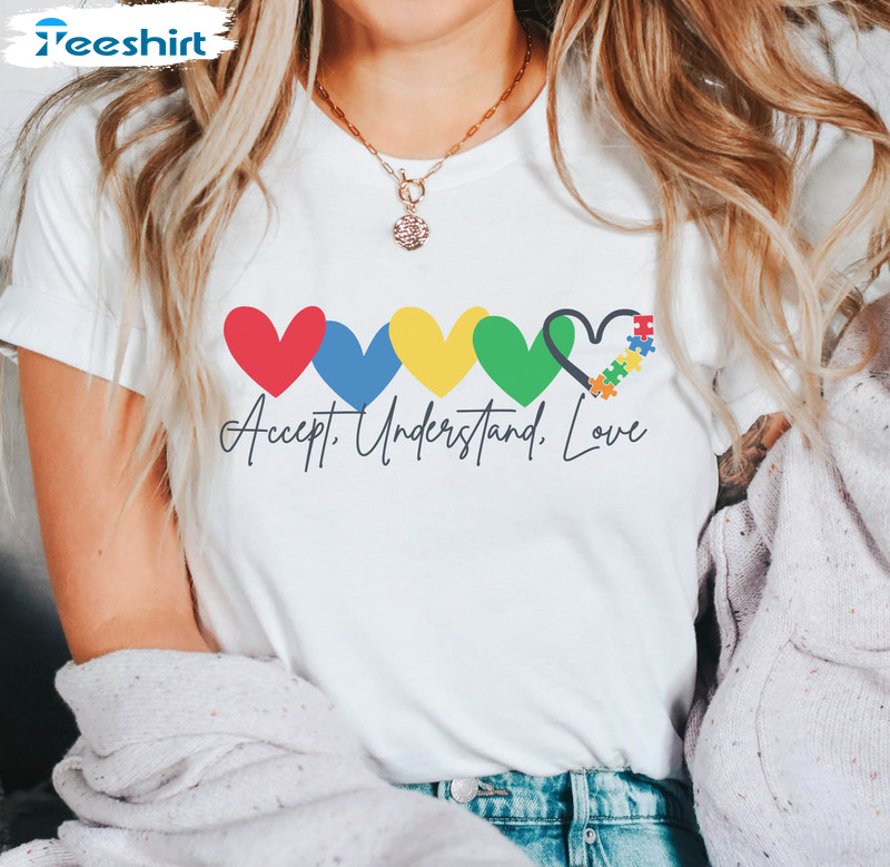 Accept Understand Love Cute Shirt, Awareness Autism Crewneck Sweatshirt