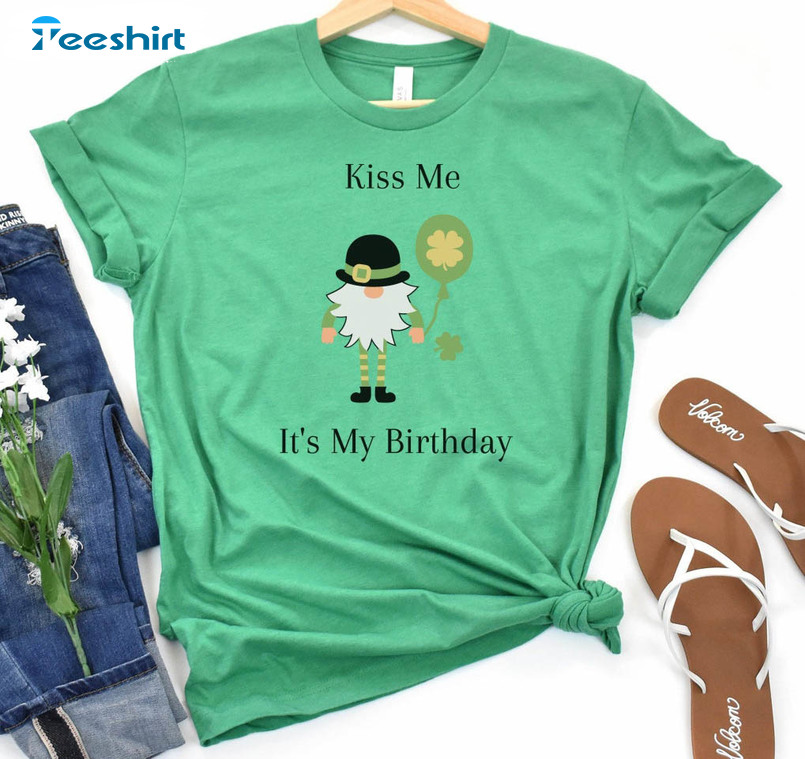 Kiss Me It's My Birthday Cute Shirt, Garden Gnome Short Sleeve Unisex T-shirt