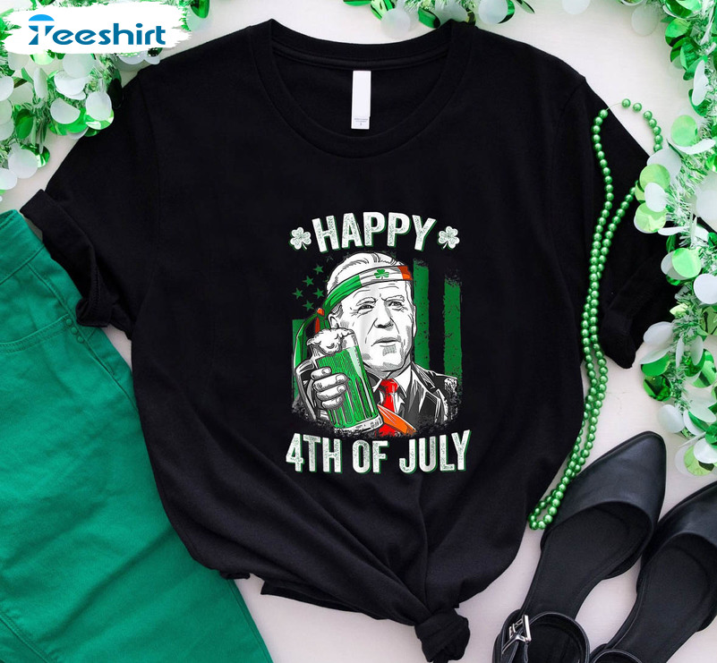 Happy 4th Of July St Patricks Day Shirt, Joe Biden Irish Green Unisex Hoodie Long Sleeve