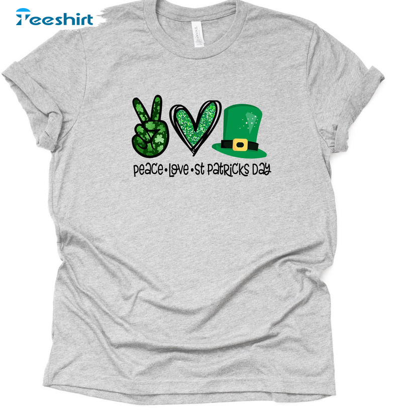 Vintage Peace Love St Patrick's Day Shirt, Funny Irish Long Sleeve Unisex Hoodie