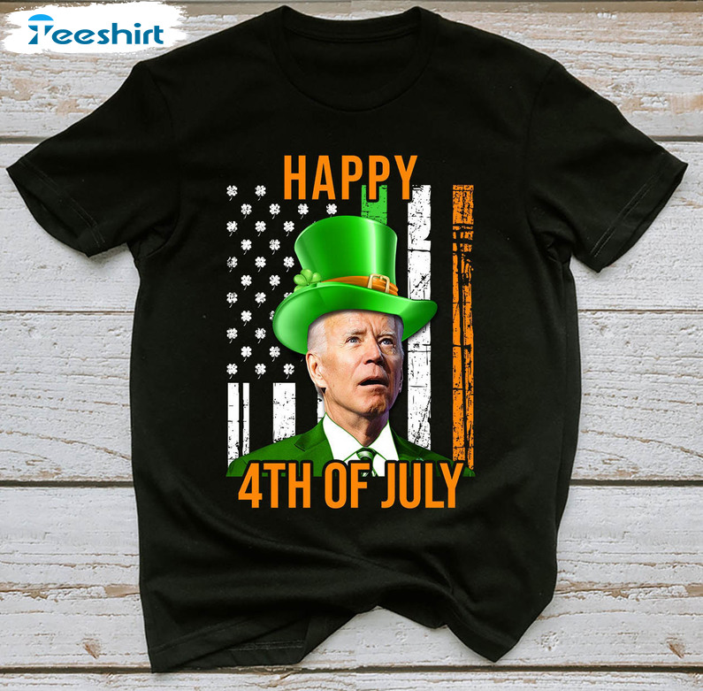 Happy 4th Of July Funny Shirt, Leprechaun Biden Unisex Hoodie Long Sleeve