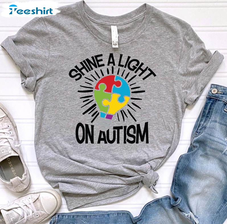 Shine A Light On Autism Vintage Shirt, Autism Puzzle Unisex Hoodie Long Sleeve
