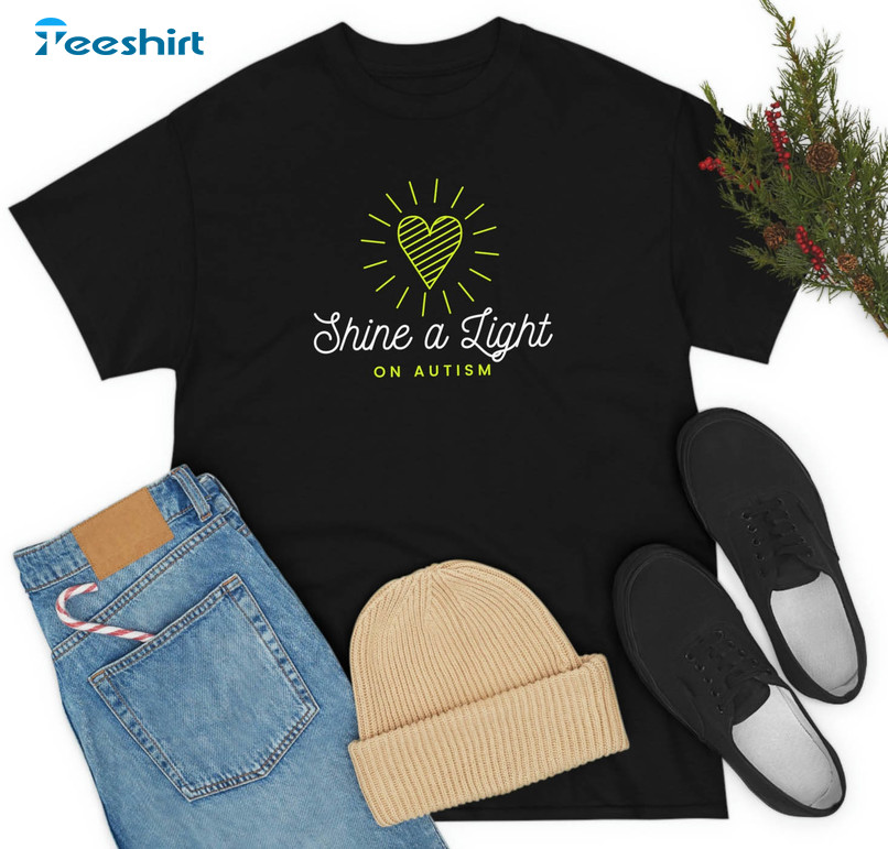 Shine A Light On Autism Shirt, Vintage Unisex Hoodie Short Sleeve