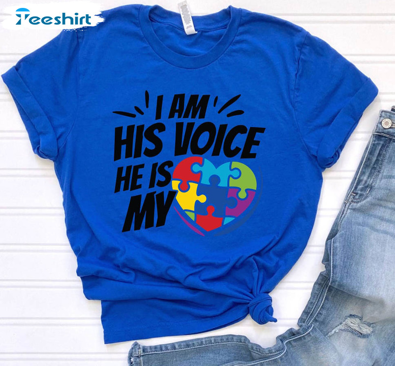 I Am His Voice He Is My Heart Autism Shirt , Autism Puzzle Tee Tops Long Sleeve