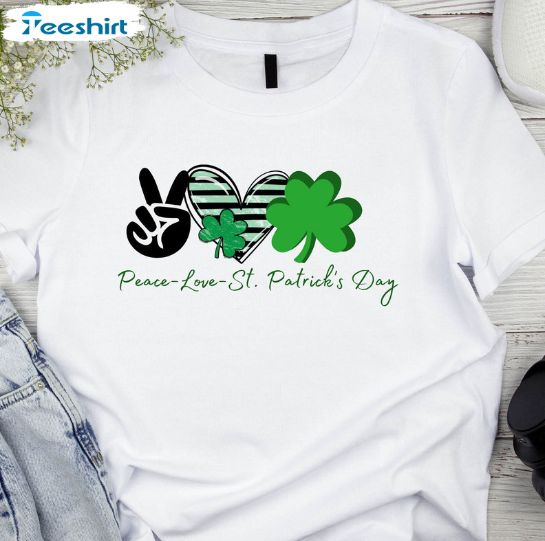 Peace Love St Patrick's Day Shirt, Lucky Shamrock Long Sleeve Unisex T-shirt