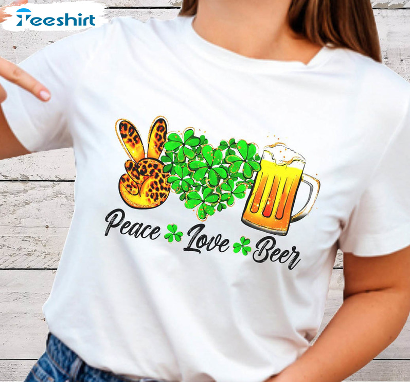 Peace Love Beer Trendy Shirt, Cute Lucky Beer Beer Crewneck Unisex Hoodie