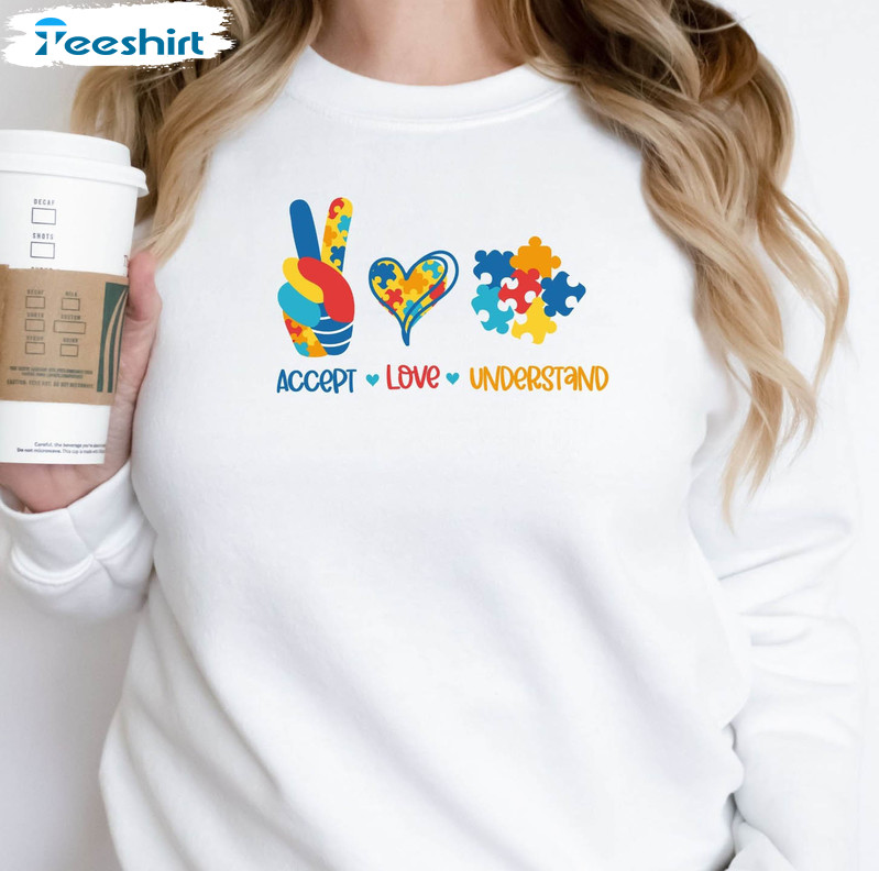 Accept Love Understand Shirt, Trendy Autism Awareness Sweater Unisex Hoodie