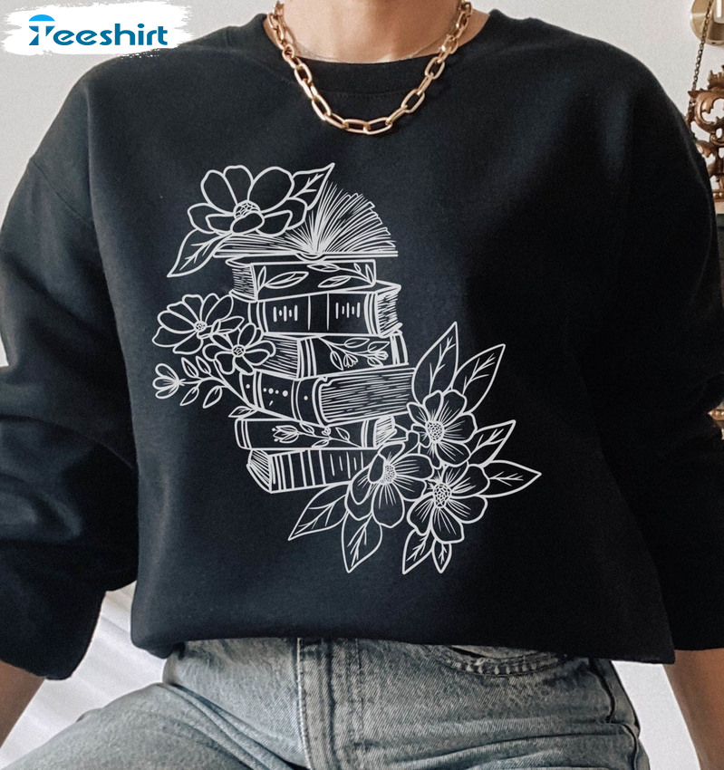 Floral Book Sweatshirt , Vintage Book Lover Unisex T-shirt Long Sleeve