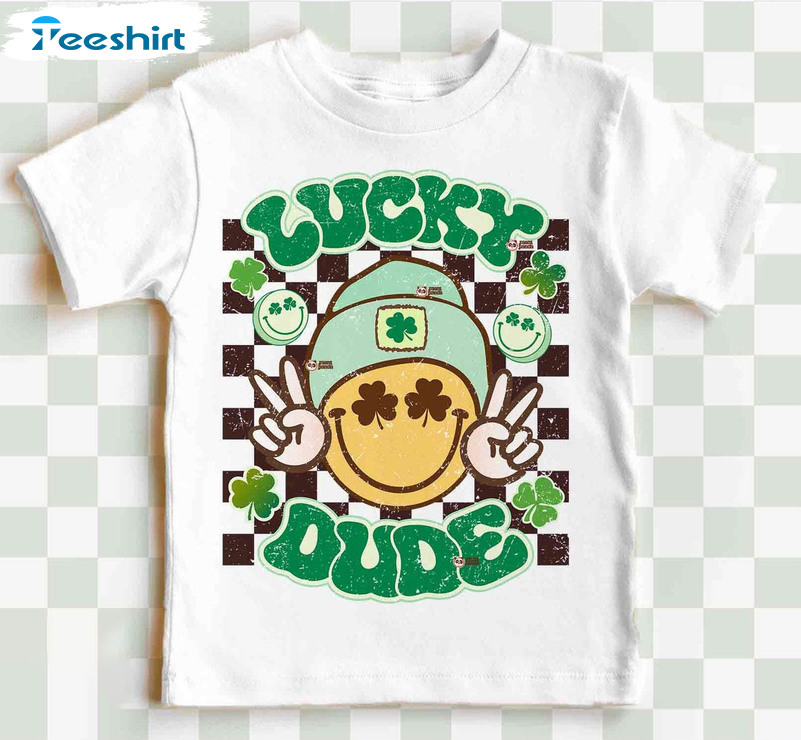 Lucky Dude Retro Shirt, Trendy Checkered Smile Unisex Hoodie Long Sleeve