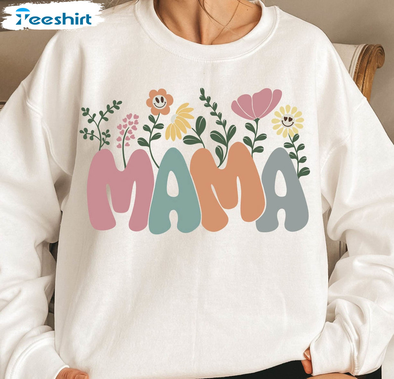 Mama Spring Flower Shirt, Retro Mom Short Sleeve Sweatshirt