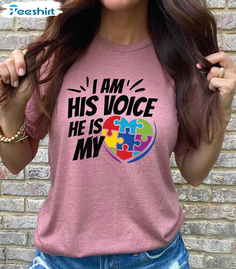 Am His Voice He Is My Heart Autism Vintage Shirt, Special Education Autism Long Sleeve Unisex Hoodie