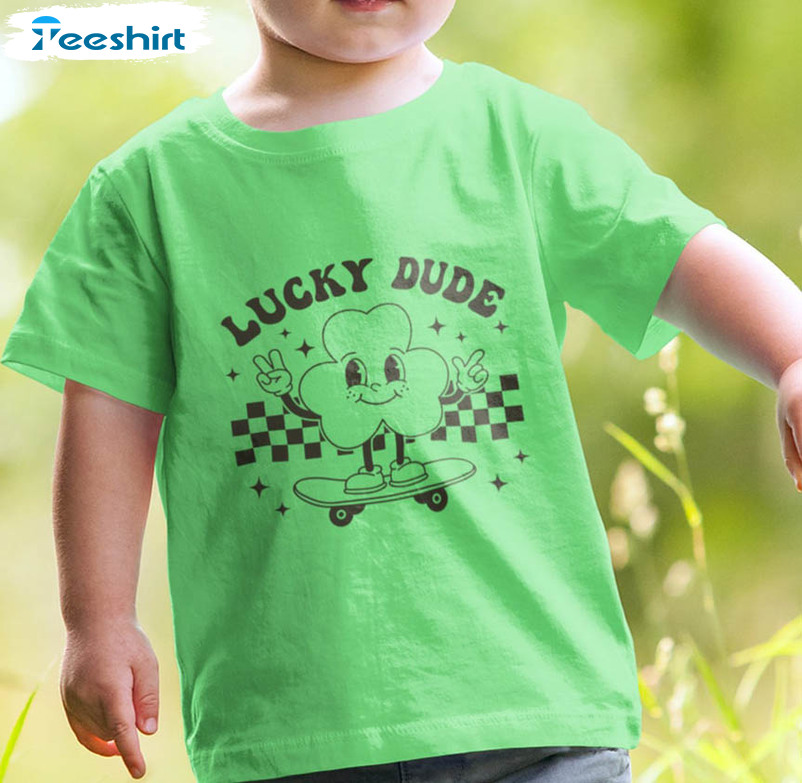 Lucky Dude Cute Shirt, Retro St Patricks Day Shamrock Unisex T-shirt Long Sleeve