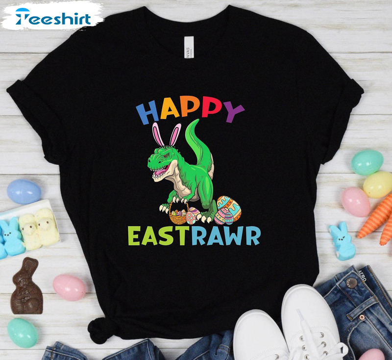 Happy Eastrawr Dinosaur Trendy Shirt, Vintage Easter Egg Long Sleeve Unisex T-shirt