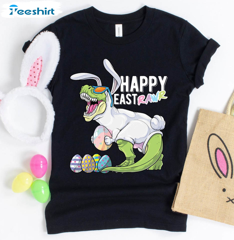 Happy Eastrawr Dinosaur Shirt, Funny Easter Day Short Sleeve Unisex T-shirt