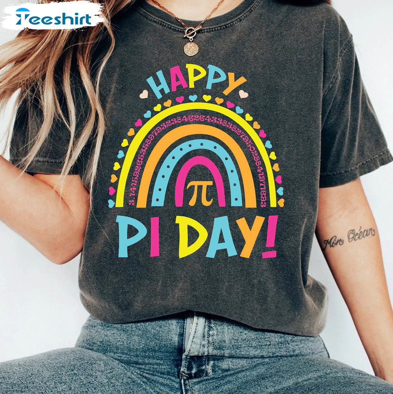 Happy Pi Day Rainbow Shirt, Math Teacher Long Sleeve Unisex Hoodie