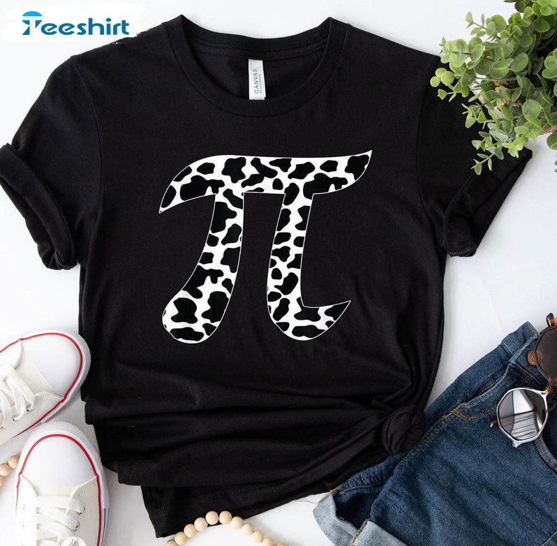 Cow Pattern Pi Day Symbol Cowpie Math Lover Shirt, Trendy Pi Day Long Sleeve Tee Tops