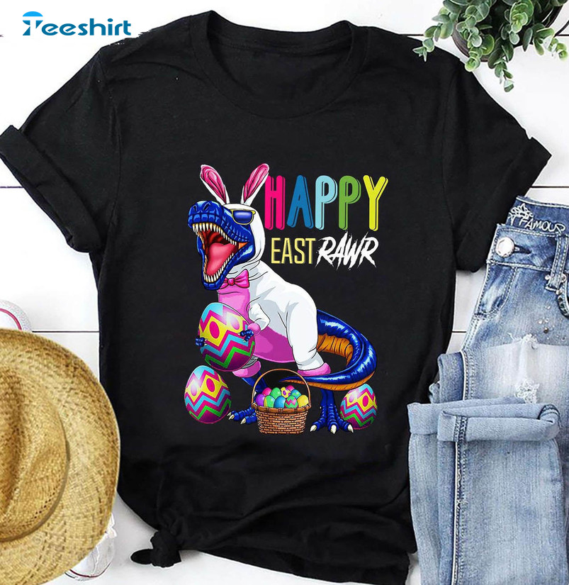 Happy Eastrawr Trendy Shirt, Vintage Bunny Easter Eggs Sweatshirt Short Sleeve