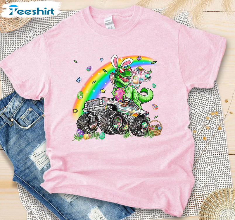 Dinosaur Monster Truck Easter Day Shirt, Trendy Easter Unisex Hoodie Crewneck