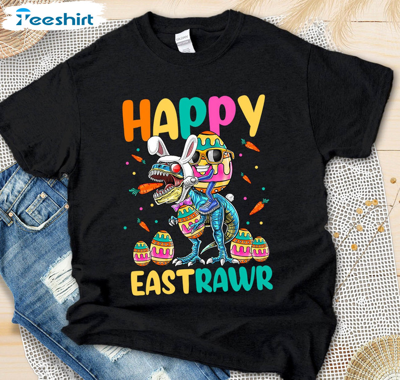 Happy Eastrawr Dinosaur Shirt, Funny Dinosaur Easter Egg Unisex T-shirt Short Sleeve