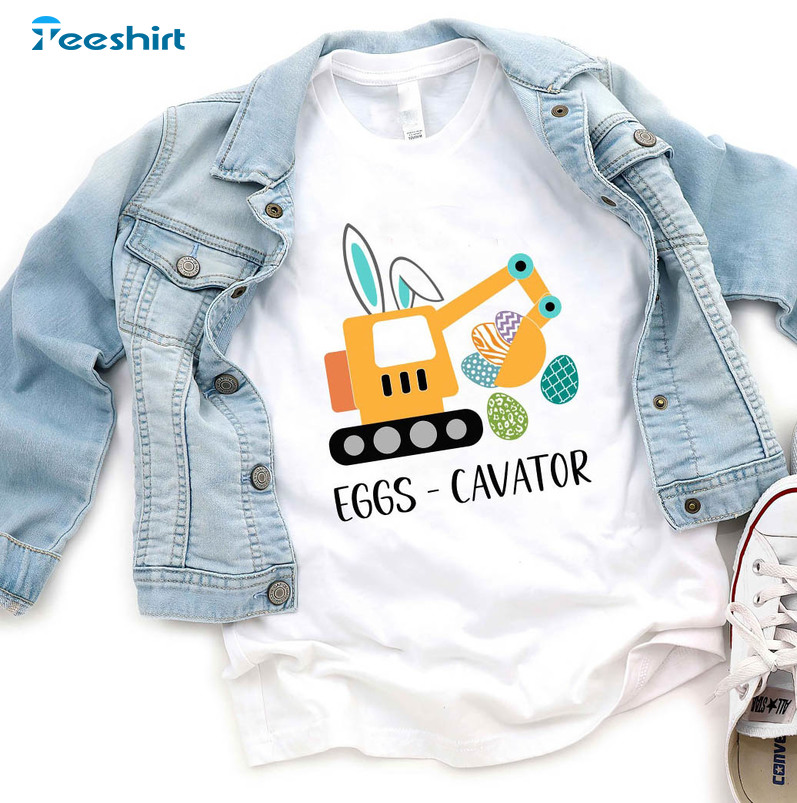 Funny Eggs Cavator Tractor Shirt, Trendy Cute Easter Bunny Unisex Hoodie Crewneck