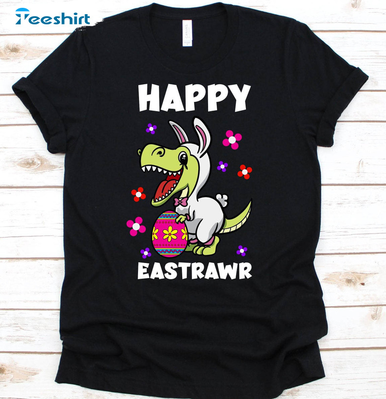 Happy Eastrawr Shirt, Cute T Rex Easter Rabbit Unisex T-shirt Short Sleeve