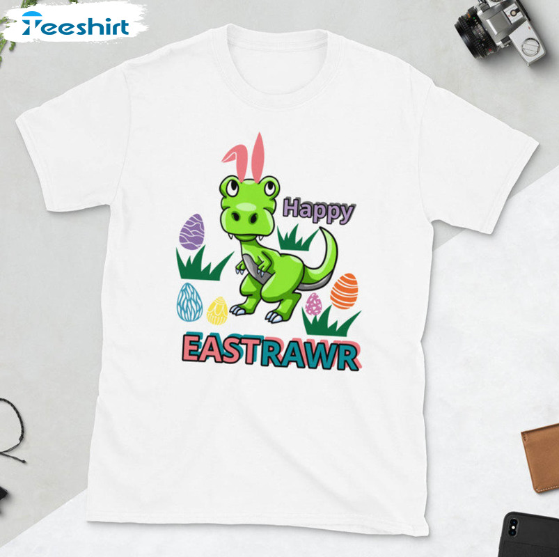 Funny T Rex Eater Shirt, Happy Easter Eggs Long Sleeve Unisex T-shirt