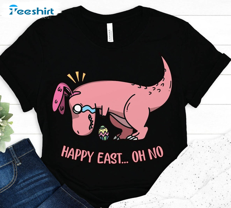 Happy Easter Oh No Shirt, Cute Easter Dino Bunny Hoodie Long Sleeve