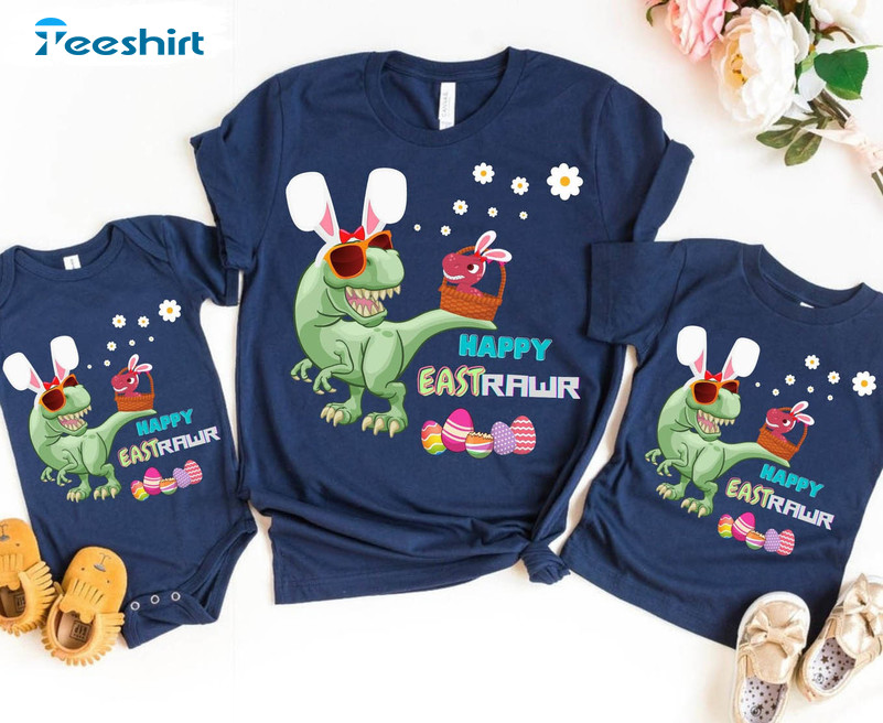 T Rex Easter Shirt, Dinosaur Easter Bunny Unisex Hoodie Long Sleeve