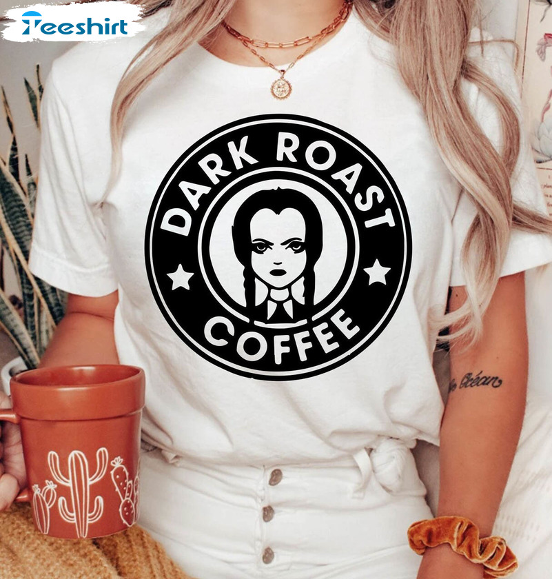 Wednesday Addams Mug Shirt, Trendy Dark Roast Coffee Long Sleeve Tee Tops