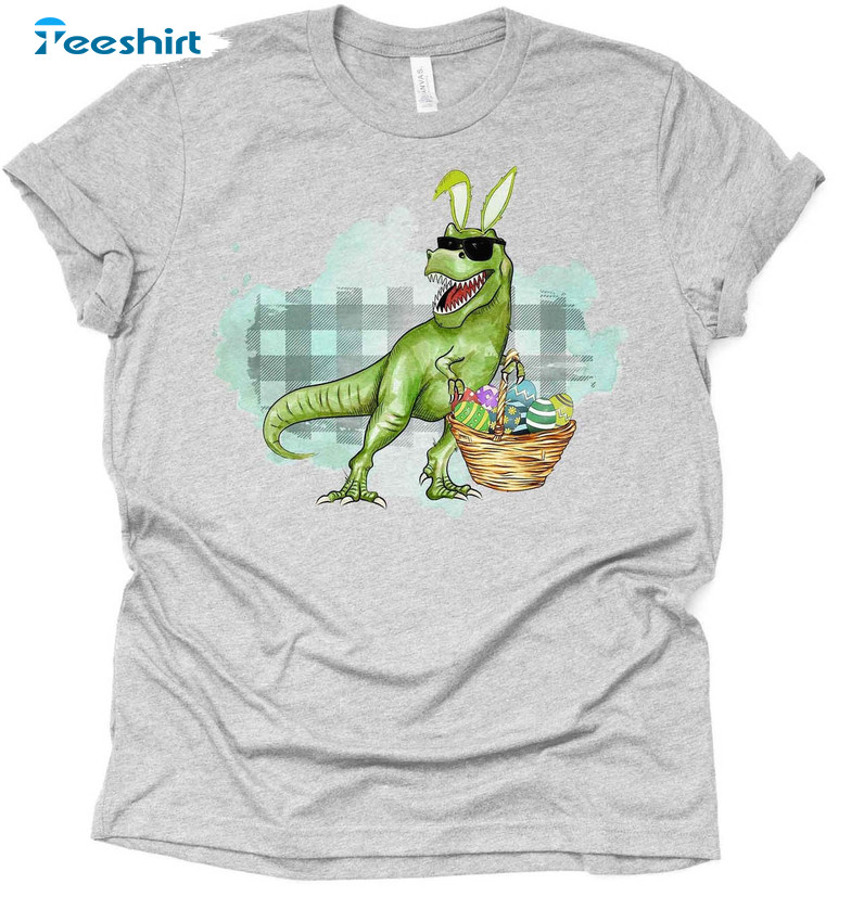 Cute Easter Rex Hunting Shirt, Dinosaur Easter Unisex Hoodie Long Sleeve