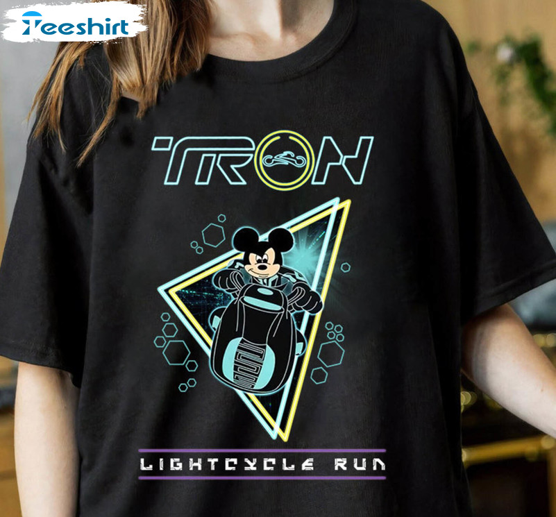 Retro Disney Tron Lightcylce Run Ride Shirt, Mickey Tron Bike Disney Trip Tee Tops Long Sleeve