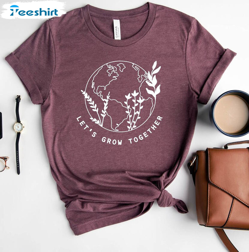 Vintage Let's Grow Together Earth Day Shirt, Environmental Short Sleeve Tee Tops