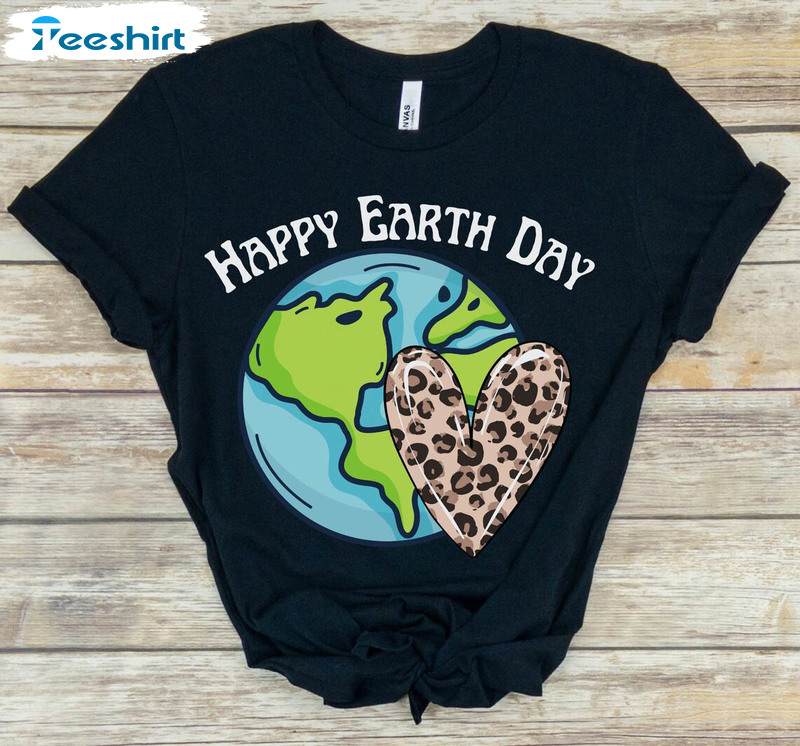 Happy Earth Day Leopard Heart Shirt, Save Our Planet Crewneck Unisex Hoodie