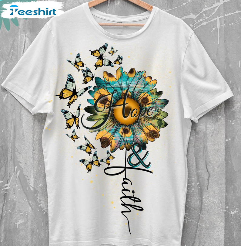 Faith Sunflower Shirt, Christian Faith Hope Sunflower Tee Tops Short Sleeve