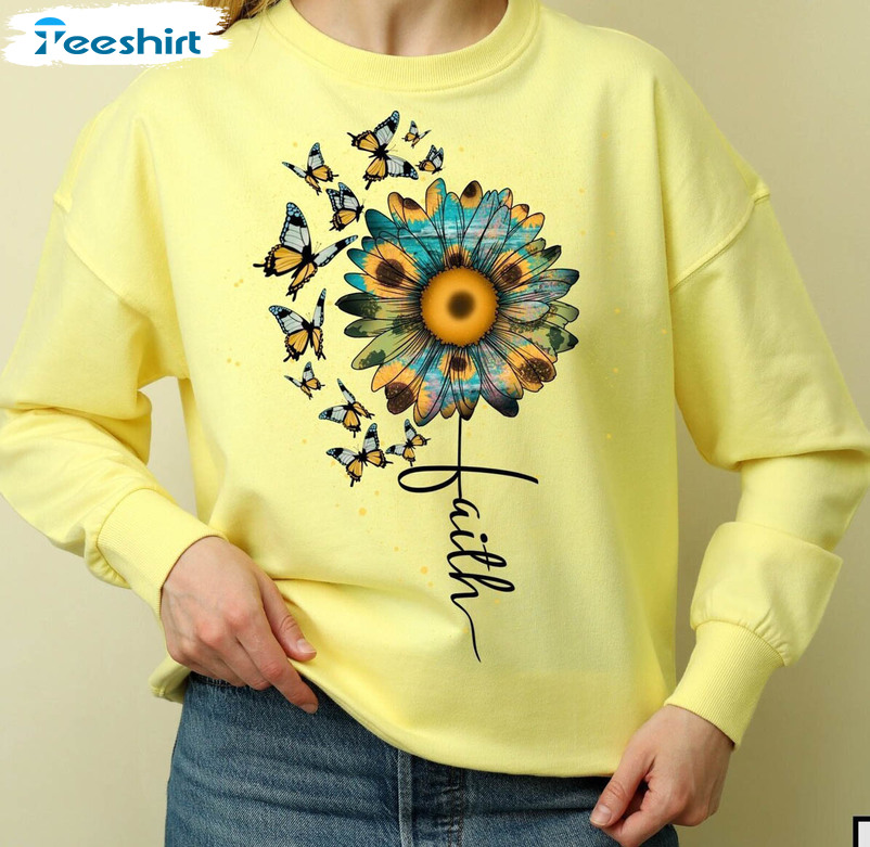 Faith Sunflower Trendy Shirt, Vintage Short Sleeve Unisex T-shirt