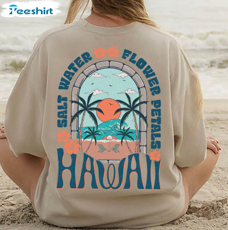 Salt Water Flower Petals Shirt, Summer Hawaii Tee Tops Short Sleeve